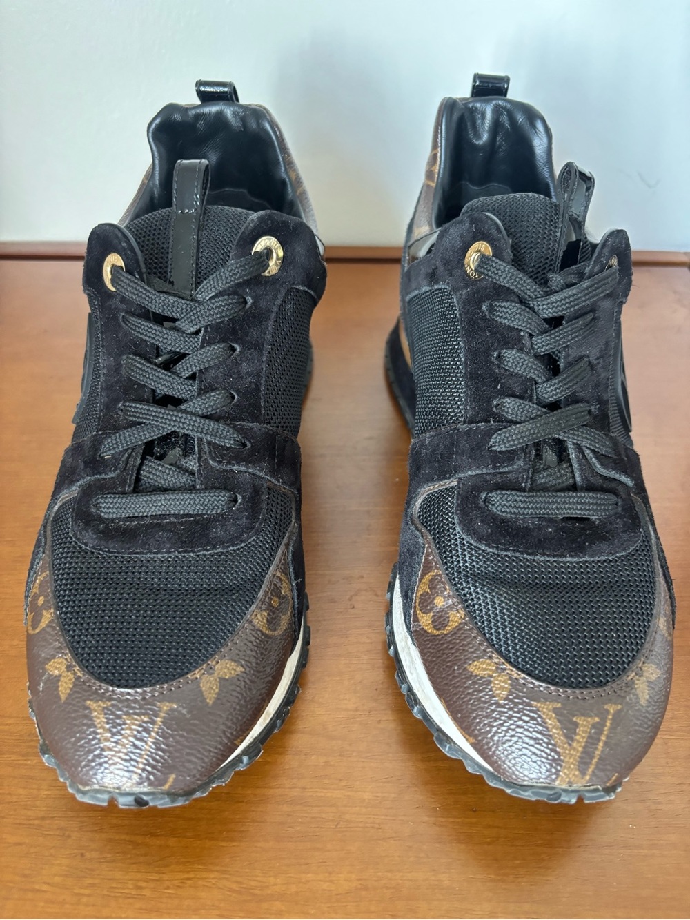 Louis Vuitton Run Away Sneaker black suede and iconic monogram canvas